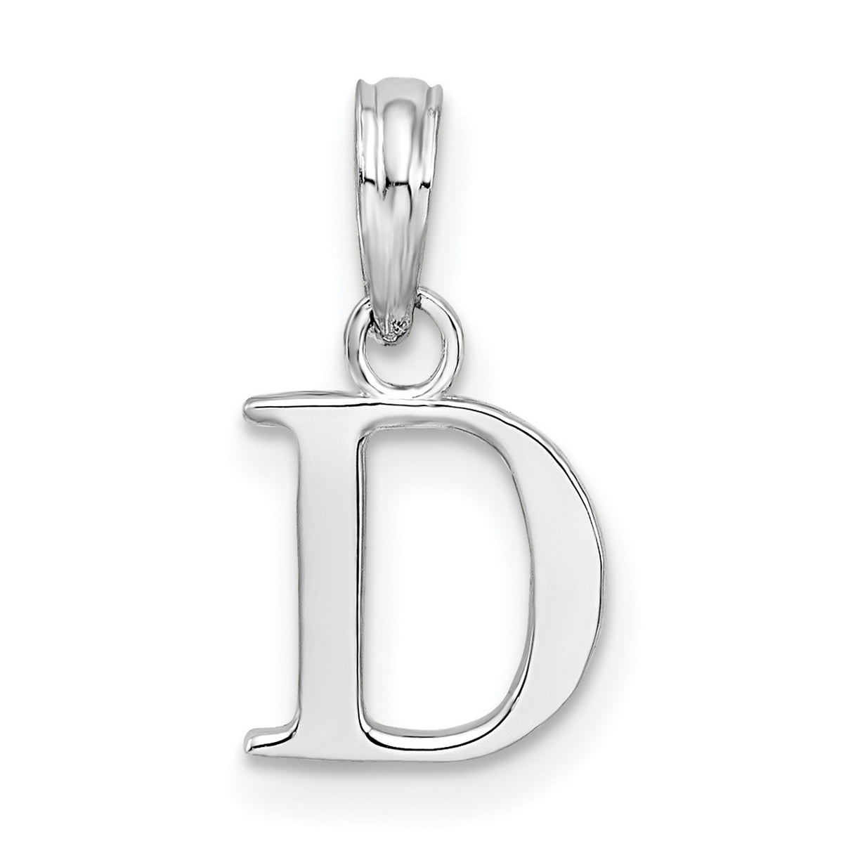 Sterling Silver Letter D Pendant Charm, Polished Serif Font Initial Jewelry for Women or Unisex