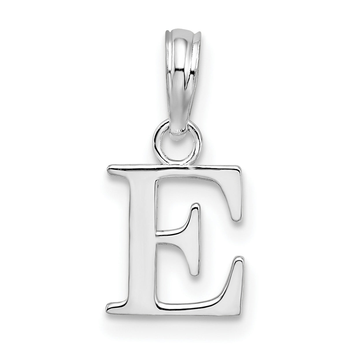 Sterling Silver Letter E Pendant Charm, Polished Block Initial with Serif Font for Women