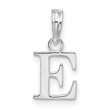 Sterling Silver Letter E Pendant Charm, Polished Block Initial with Serif Font for Women