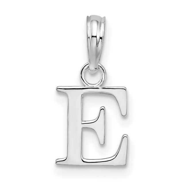 Sterling Silver Letter E Pendant Charm, Polished Block Initial with Serif Font for Women