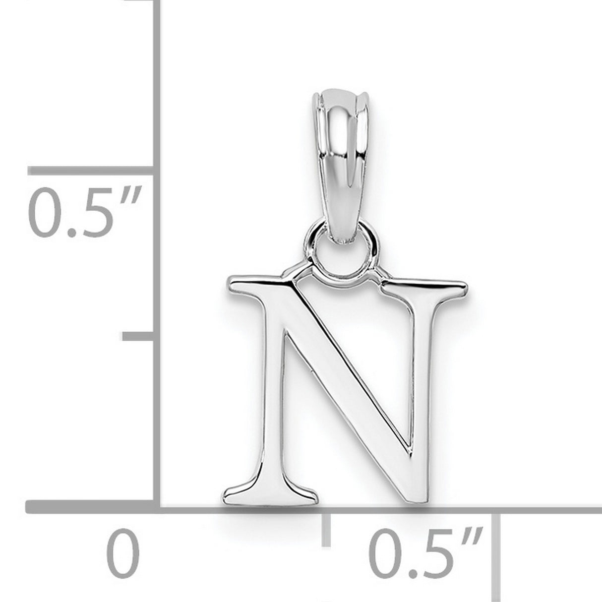 Sterling Silver Letter N Pendant, Polished Uppercase Initial Charm for Women or Unisex