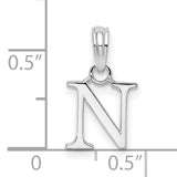 Sterling Silver Letter N Pendant, Polished Uppercase Initial Charm for Women or Unisex
