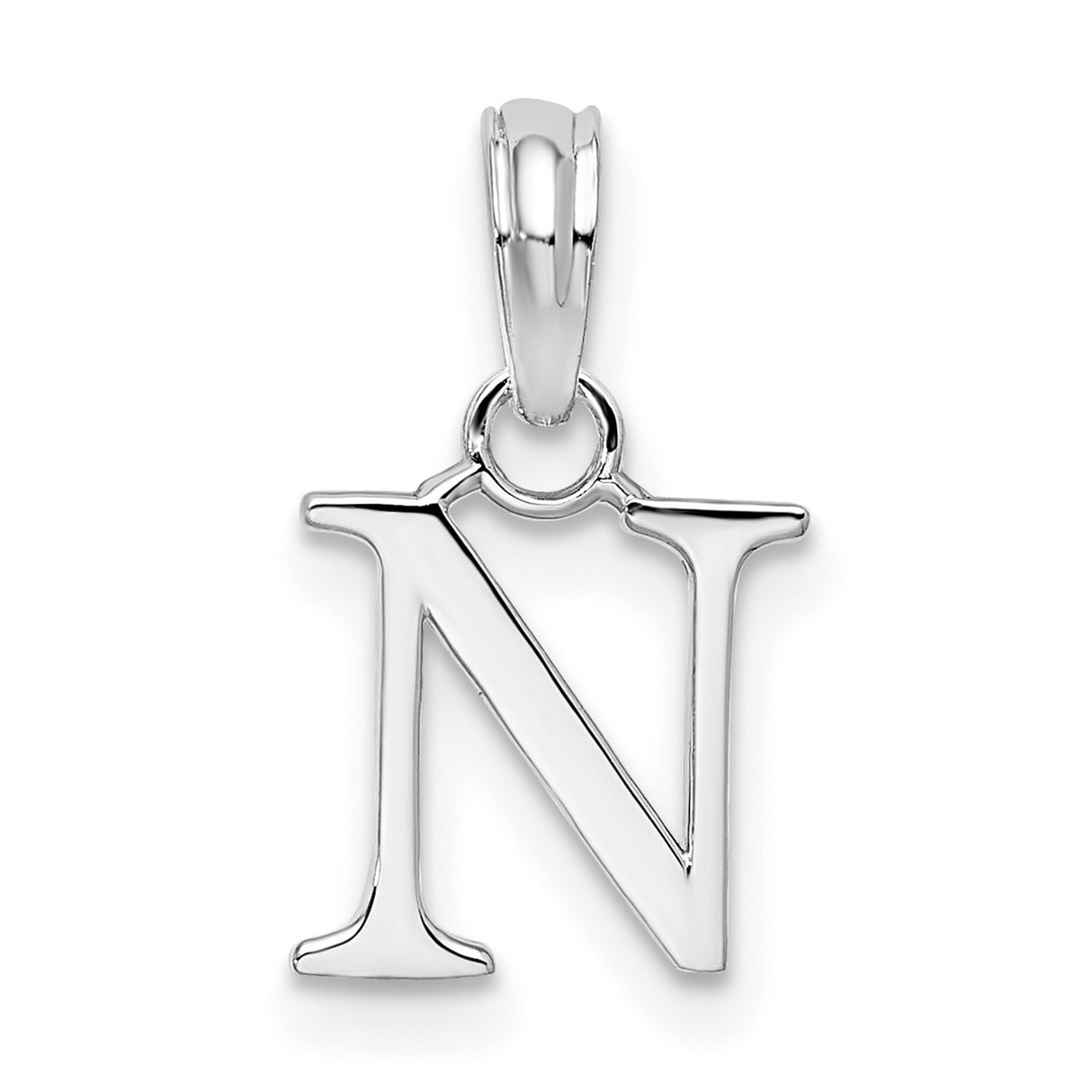 Sterling Silver Letter N Pendant, Polished Uppercase Initial Charm for Women or Unisex