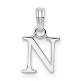 Sterling Silver Letter N Pendant, Polished Uppercase Initial Charm for Women or Unisex