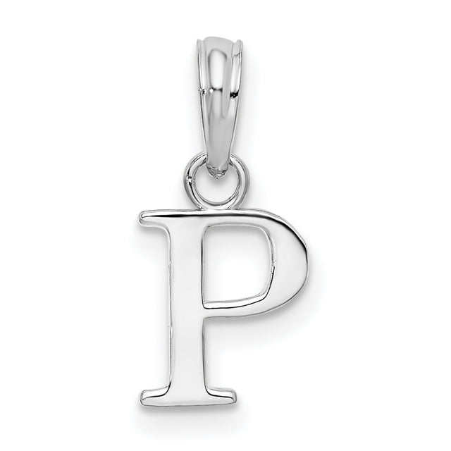 Sterling Silver Initial Pendant with Polished Block Letter P Design for Women