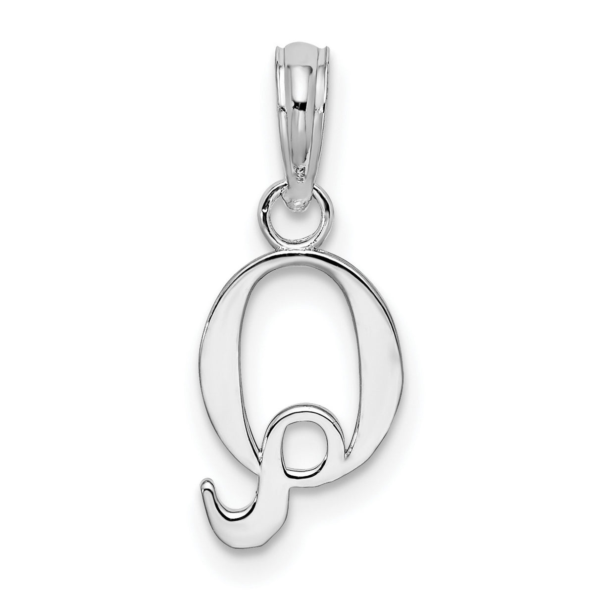 Sterling Silver Initial Q Pendant, Polished Openwork Letter Charm for Women