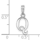 Sterling Silver Initial Q Pendant, Polished Openwork Letter Charm for Women