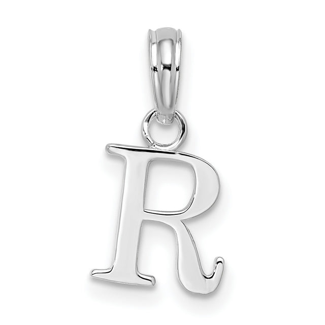 Sterling Silver Initial R Pendant, Polished Block Letter Charm for Necklace or Bracelet