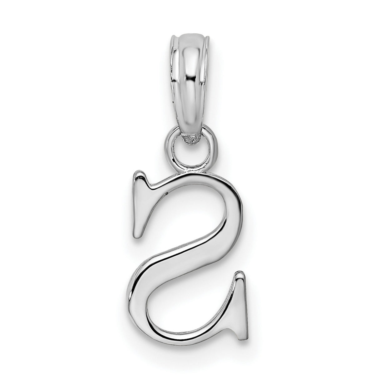 Sterling Silver S Initial Pendant, Polished Cursive Uppercase Letter Charm for Women or Unisex
