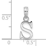 Sterling Silver S Initial Pendant, Polished Cursive Uppercase Letter Charm for Women or Unisex