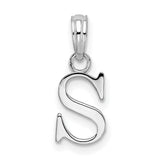 Sterling Silver S Initial Pendant, Polished Cursive Uppercase Letter Charm for Women or Unisex