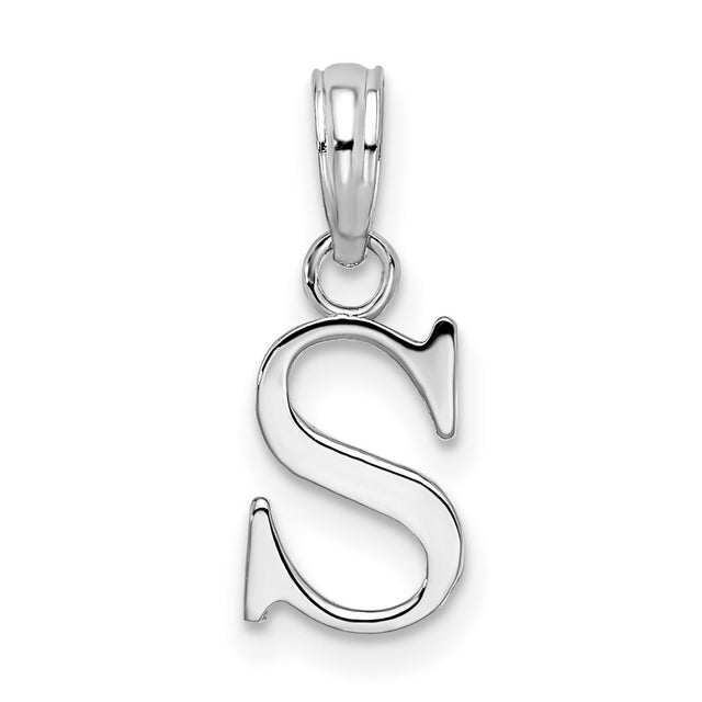 Sterling Silver S Initial Pendant, Polished Cursive Uppercase Letter Charm for Women or Unisex