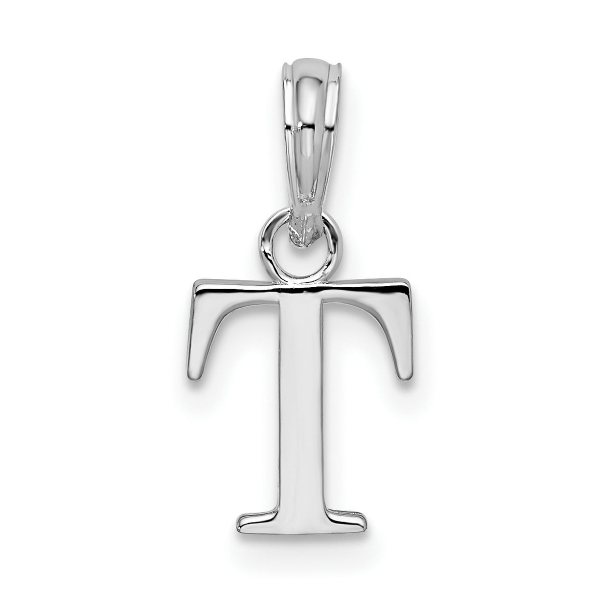 Sterling Silver T Initial Pendant Charm, Polished Block Letter, Unisex Monogram Jewelry