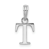 Sterling Silver T Initial Pendant Charm, Polished Block Letter, Unisex Monogram Jewelry