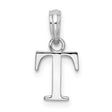 Sterling Silver T Initial Pendant Charm, Polished Block Letter, Unisex Monogram Jewelry