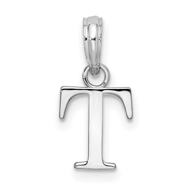 Sterling Silver T Initial Pendant Charm, Polished Block Letter, Unisex Monogram Jewelry