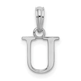 Sterling Silver Letter U Pendant Charm, Polished Block Initial for Women or Unisex Use