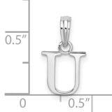 Sterling Silver Letter U Pendant Charm, Polished Block Initial for Women or Unisex Use