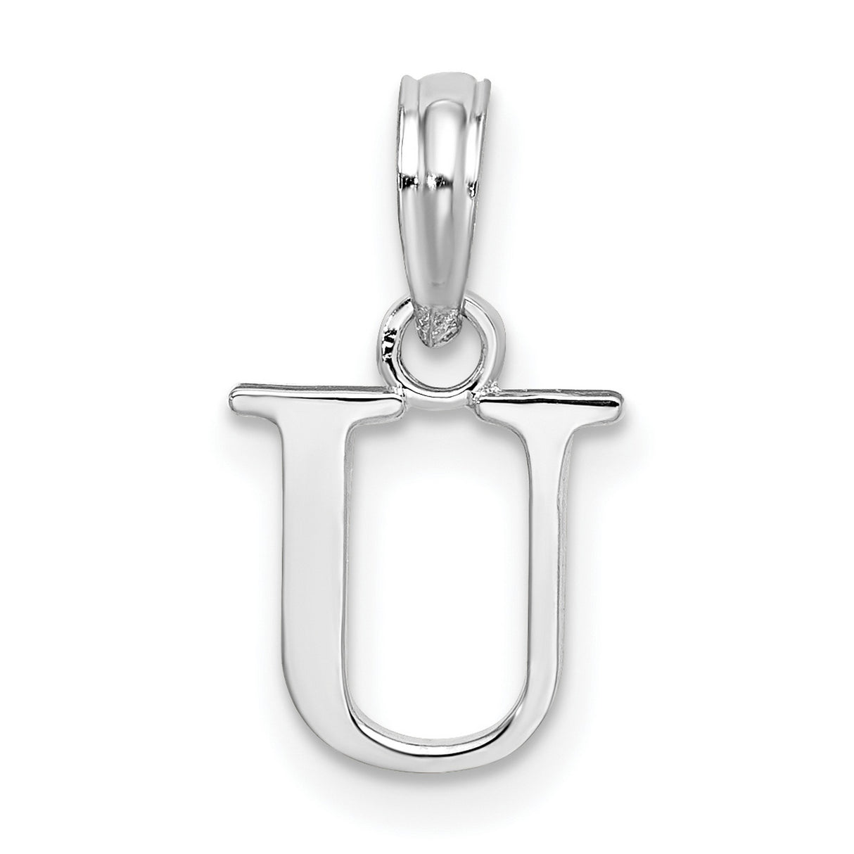 Sterling Silver Letter U Pendant Charm, Polished Block Initial for Women or Unisex Use