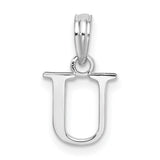 Sterling Silver Letter U Pendant Charm, Polished Block Initial for Women or Unisex Use