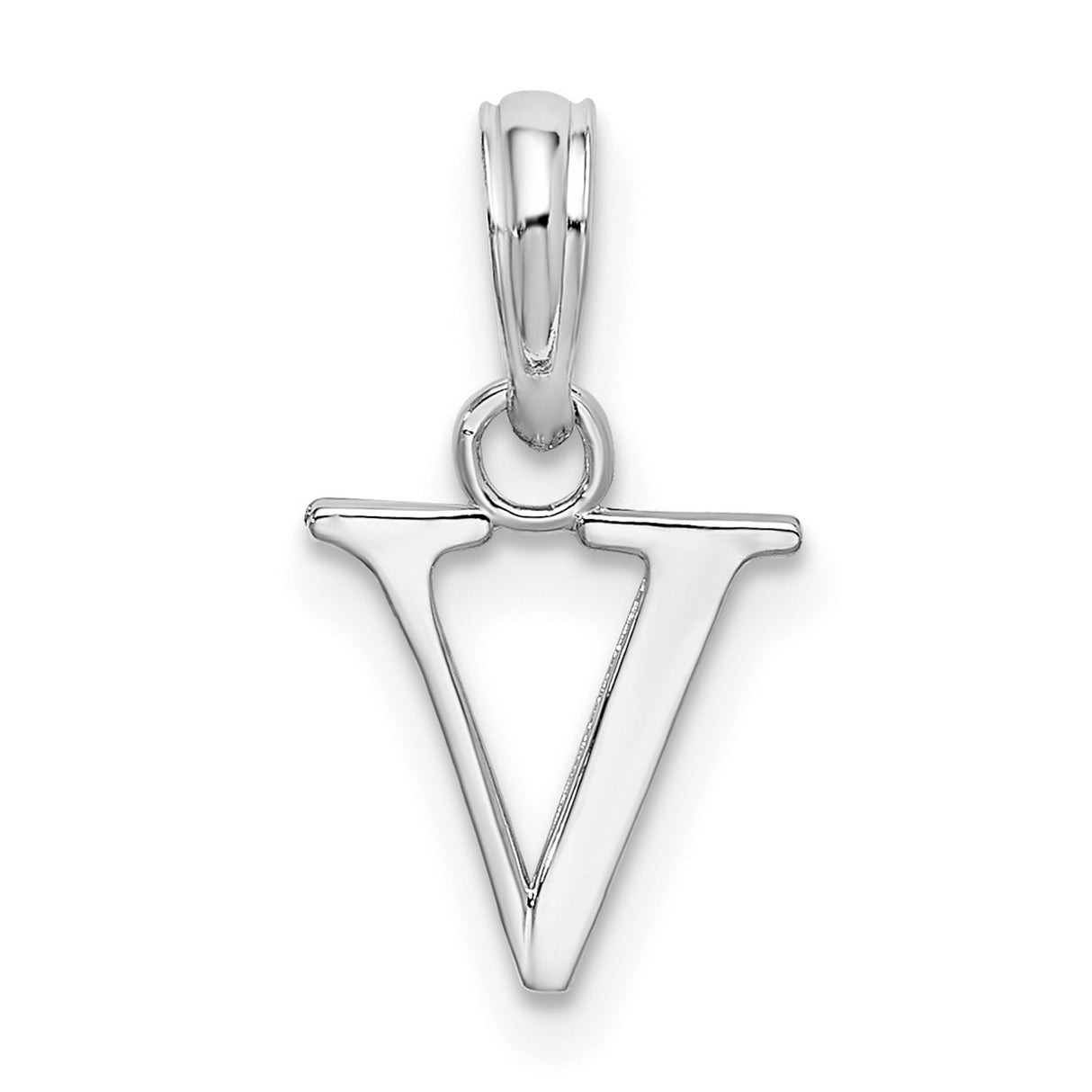 Sterling Silver Letter V Pendant, Polished Finish Alphabet Charm, Modern Monogram Jewelry