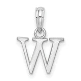 Sterling Silver Pendant, Letter W Block Initial Charm, Minimalist Alphabet Jewelry for Women or Unisex