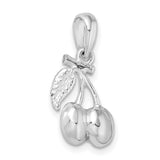 Sterling Silver Cherry Pendant with Detailed Leaf and Stem Design for Women or Teens
