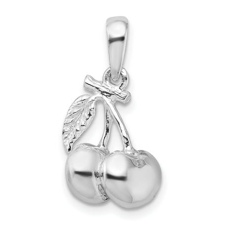 Sterling Silver Cherry Pendant with Detailed Leaf and Stem Design for Women or Teens