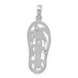 Sterling Silver Flip Flop Pendant with Cutout Sea Turtle, Coastal Ocean Charm for Women
