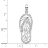 Sterling Silver Flip Flop Pendant with Cutout Sea Turtle, Coastal Ocean Charm for Women
