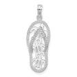 Sterling Silver Flip Flop Pendant with Cutout Sea Turtle, Coastal Ocean Charm for Women
