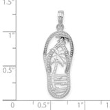 Polished 3-D Cut-out Palm Tree Flip-flop Charm Pendant in Real 925 Sterling Silver