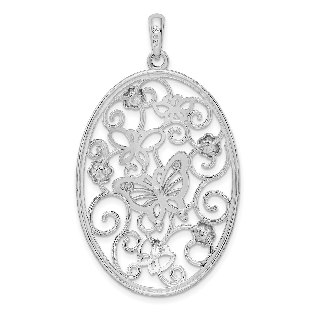 Polished Oval Butterflies Charm Pendant in Real 925 Sterling Silver