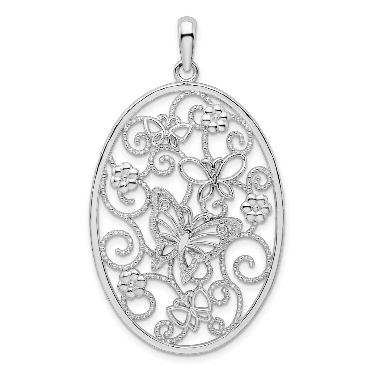 Polished Oval Butterflies Charm Pendant in Real 925 Sterling Silver