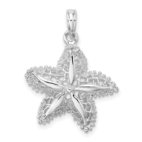 Sterling Silver Starfish Pendant with Filigree Design, Nautical Ocean Theme for Women