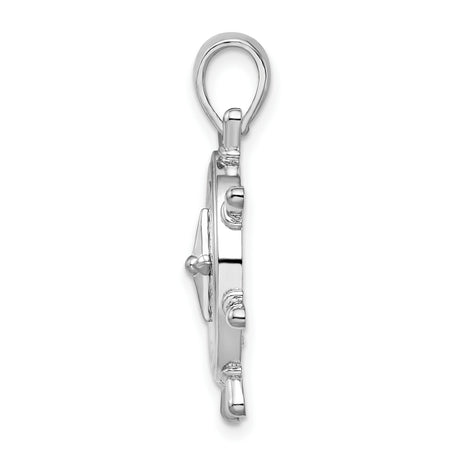 Sterling Silver Compass Pendant with Ship Wheel Design and Directional Markings