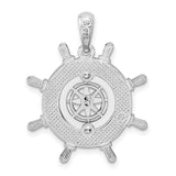 Sterling Silver Compass Pendant with Ship Wheel Design and Directional Markings