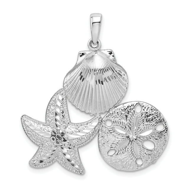 Polished Diamond-Cut Sea Life Charm Pendant in Real 925 Sterling Silver