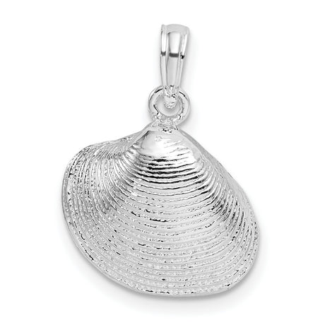Sterling Silver Seashell Pendant, Detailed Clam Shell Design, Ocean Themed Beach Jewelry for Women