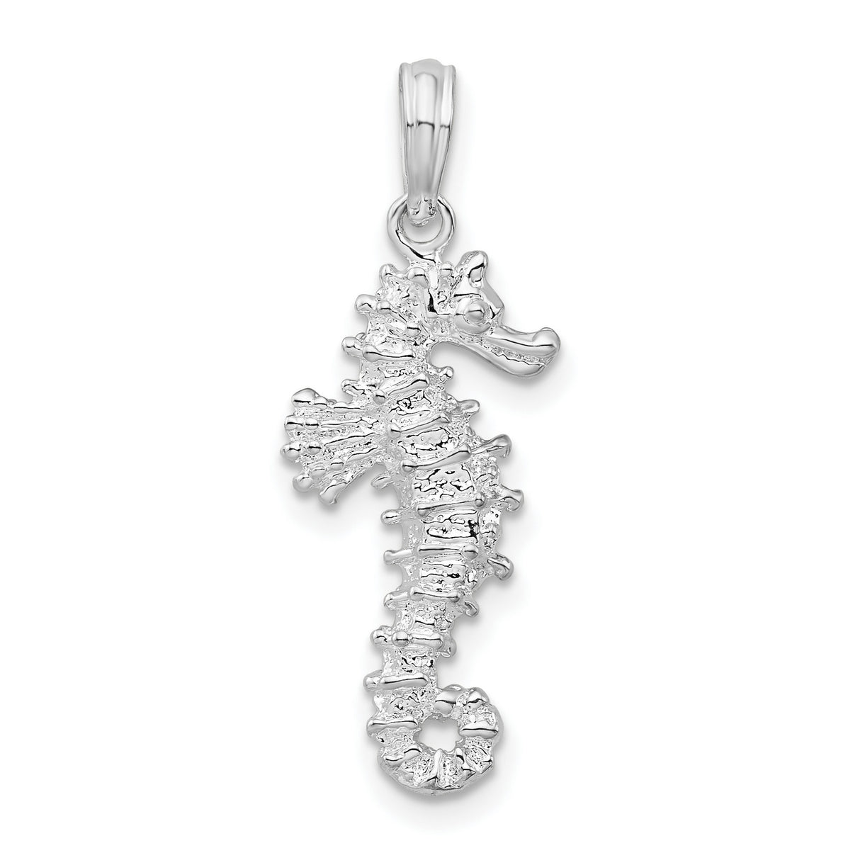 Polished 3-D Seahorse Charm Pendant in Real 925 Sterling Silver
