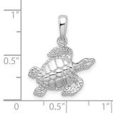 Sterling Silver Sea Turtle Pendant with Textured Shell, Ocean Animal Jewelry for Women