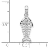Sterling Silver Fishbone Pendant with Cubic Zirconia, Nautical Ocean Life Design