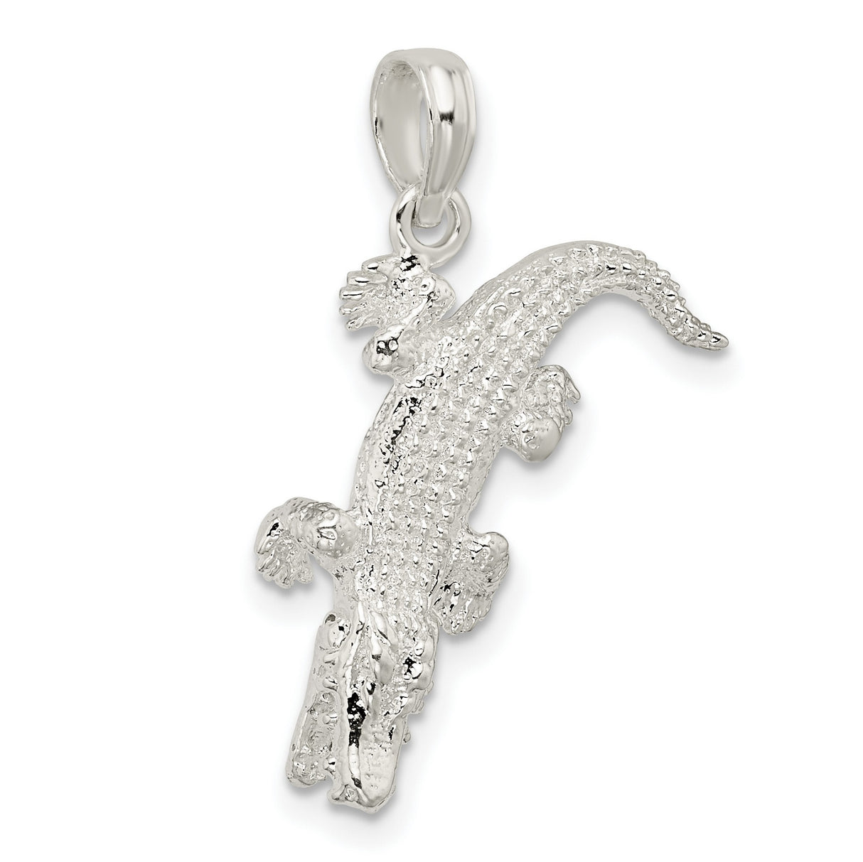 Sterling Silver Alligator Pendant, Textured Wildlife Charm, Animal Totem for Men or Unisex Wear