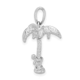 Sterling Silver Palm Tree Pendant with Climbing Figure, Tropical Vacation Beach Charm