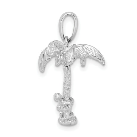 Sterling Silver Palm Tree Pendant with Climbing Figure, Tropical Vacation Beach Charm