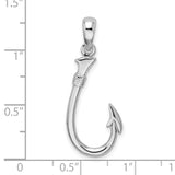 Sterling Silver Fish Hook Pendant, 3D Polished Ocean Charm, Nautical Design for Men and Women