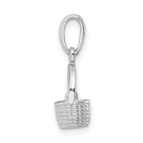 Sterling Silver Basket Pendant Charm with Woven Design and Handle, Rustic Farmhouse Style