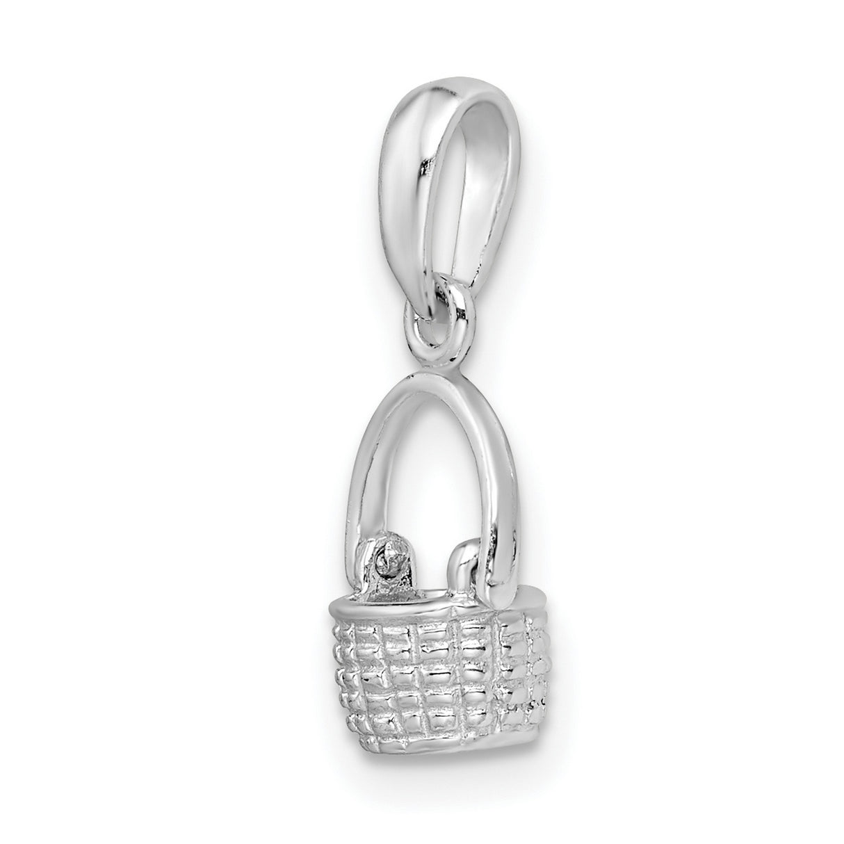 Sterling Silver Basket Pendant Charm with Woven Design and Handle, Rustic Farmhouse Style