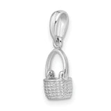 Sterling Silver Basket Pendant Charm with Woven Design and Handle, Rustic Farmhouse Style