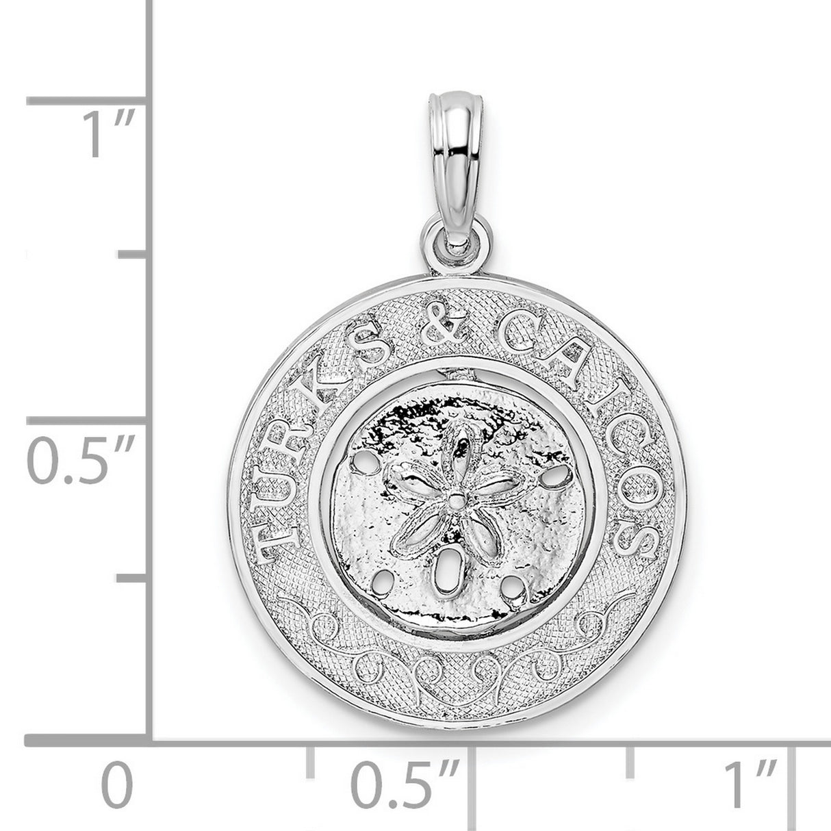 Sterling Silver Sand Dollar Pendant, Turks and Caicos Engraving, Nautical Beach Charm